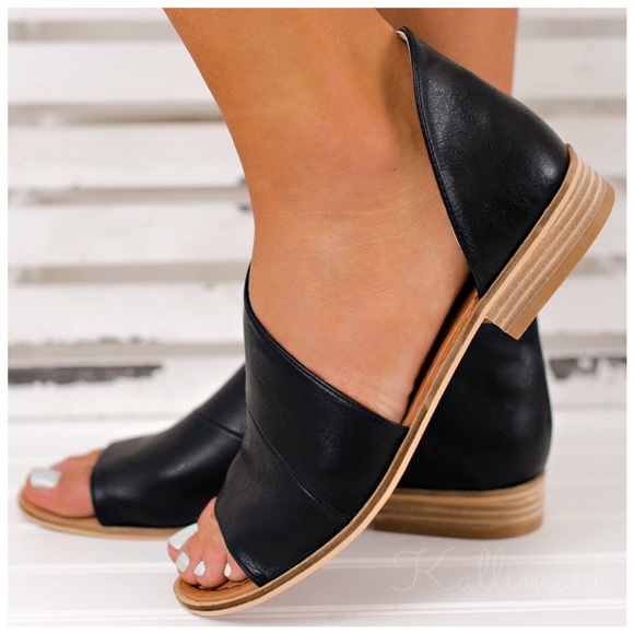 SALE✨New black vegan leather Peep Toe shank flat - Picture 3 of 4